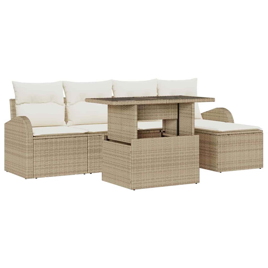 Conjunto de Sofá de Jardim 6 pcs Bege Rattan Sintético