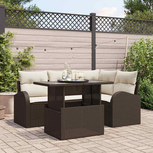 Conjunto de Sofá de Jardim 5 pcs Castanho Rattan Sintético