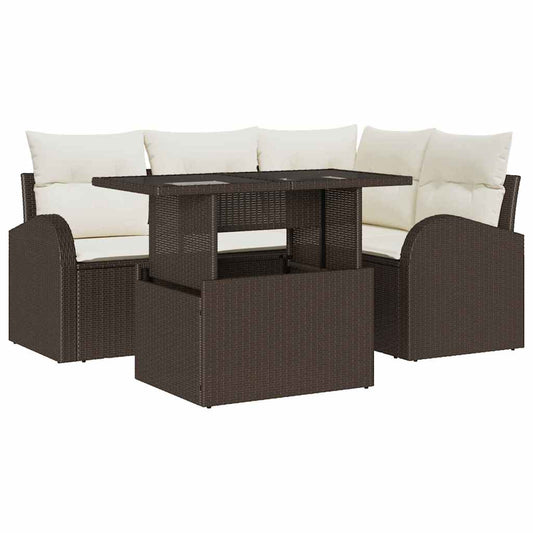 Conjunto de Sofá de Jardim 5 pcs Castanho Rattan Sintético