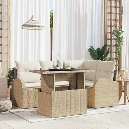 Conjunto de Sofá de Jardim Manual 5 pcs Bege Rattan Sintético