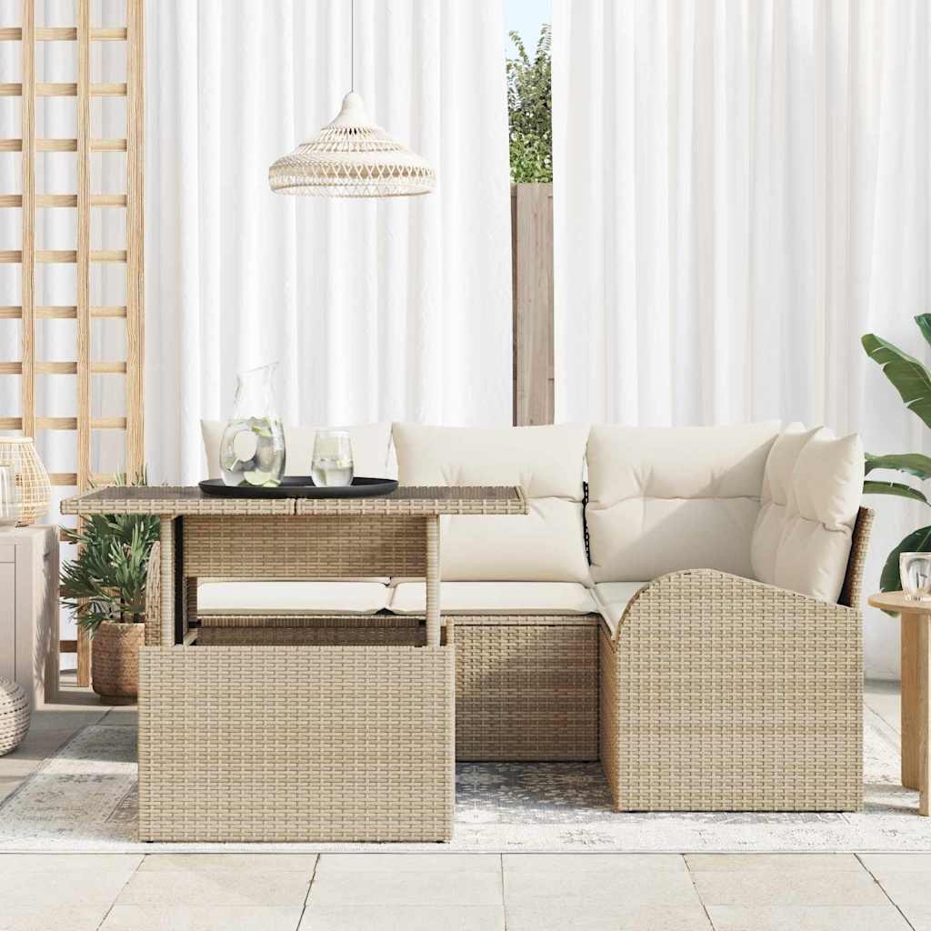 Conjunto de Sofá de Jardim Manual 5 pcs Bege Rattan Sintético