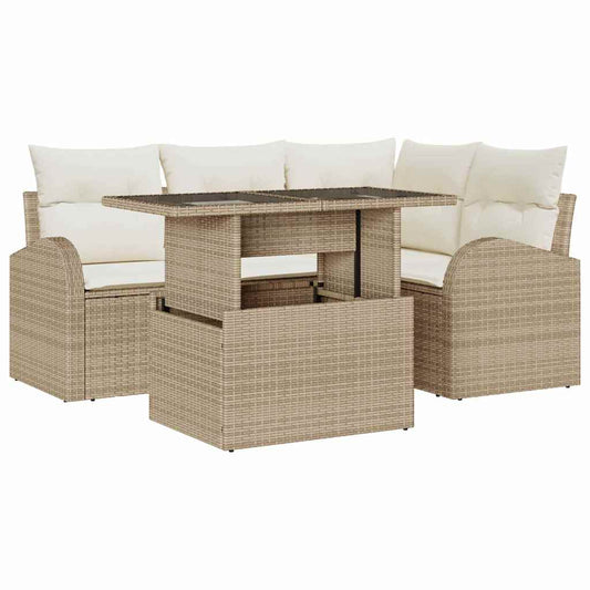 Conjunto de Sofá de Jardim Manual 5 pcs Bege Rattan Sintético