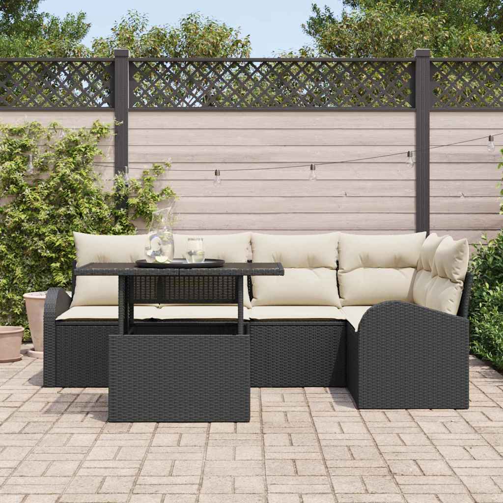 Conjunto de Sofá de Jardim Manual 6 pcs Preto 100 x 55 x 73 cm