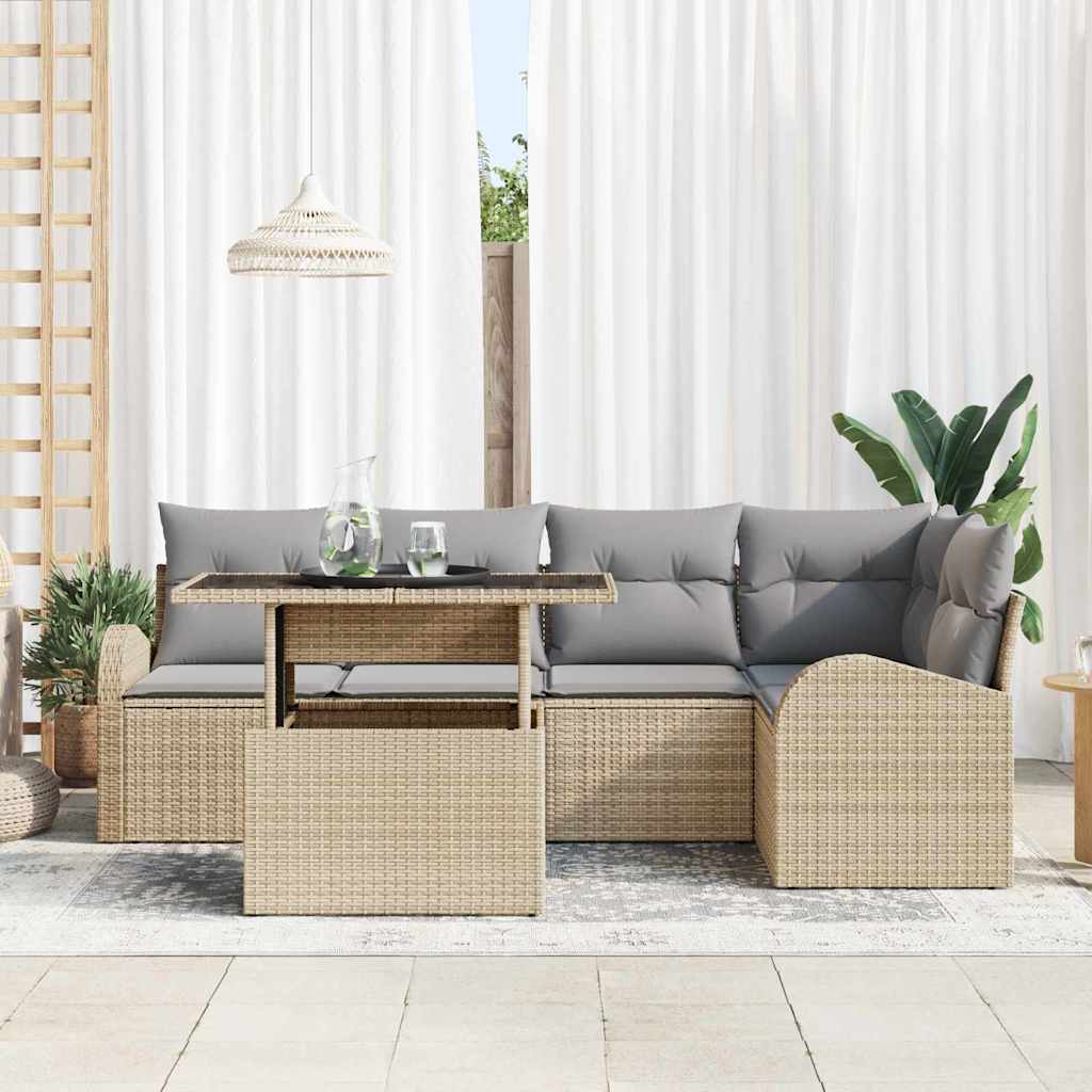 Conjunto de Sofá de Jardim Manual 6 pcs Bege Rattan Sintético