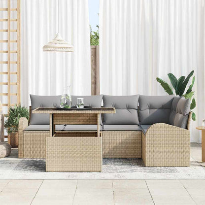 Conjunto de Sofá de Jardim Manual 6 pcs Bege Rattan Sintético