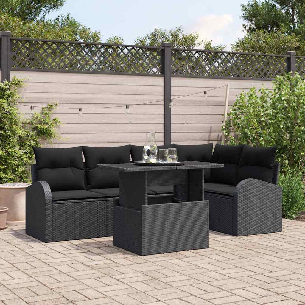 Conjunto de Sofá de Jardim Manual 6 pcs Preto Rattan Sintético