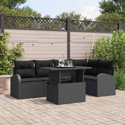Conjunto de Sofá de Jardim Manual 6 pcs Preto Rattan Sintético