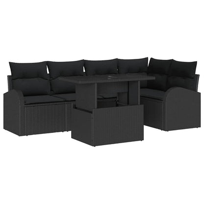 Conjunto de Sofá de Jardim Manual 6 pcs Preto Rattan Sintético