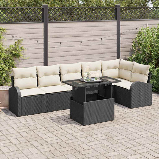 Conjunto de Sofá de Jardim Manual 7 pcs Preto 100 x 55 x 73 cm