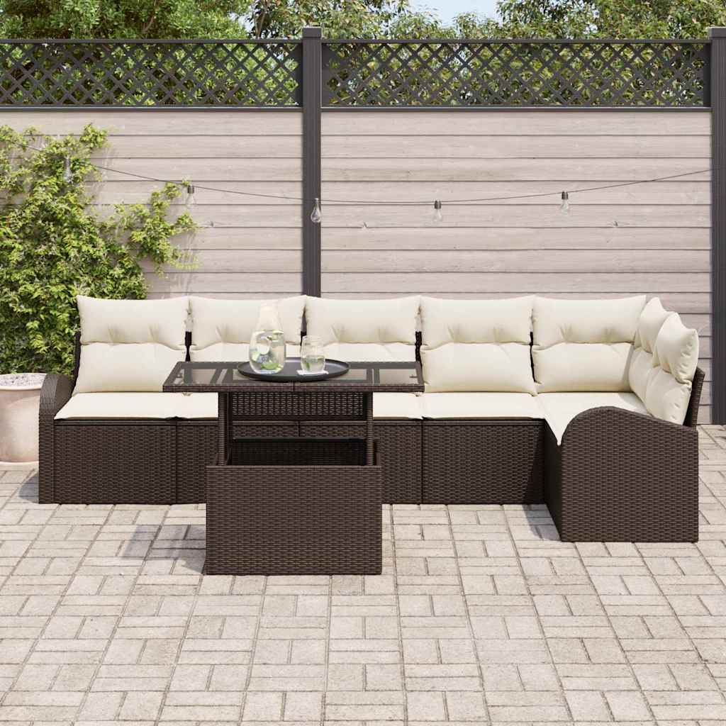 Conjunto de Sofá de Jardim 7 pcs Castanho 100 x 55 x 73 cm