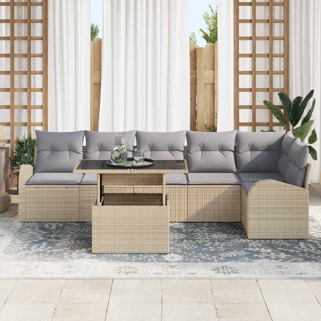 Conjunto de Sofá de Jardim Manual 7 pcs Bege 100 x 55 x 73 cm