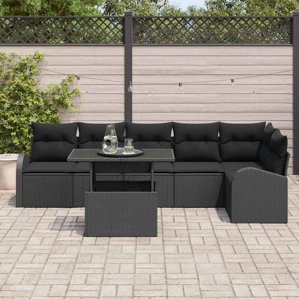 Conjunto de Sofá de Jardim Manual 7 pcs Preto 100 x 55 x 73 cm