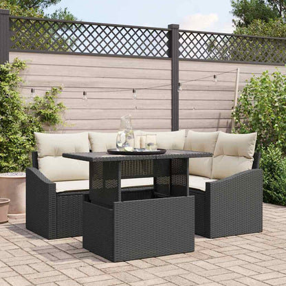 Conjunto de Sofá de Jardim 5 pcs Preto e Creme 100 x 55 x 73 cm