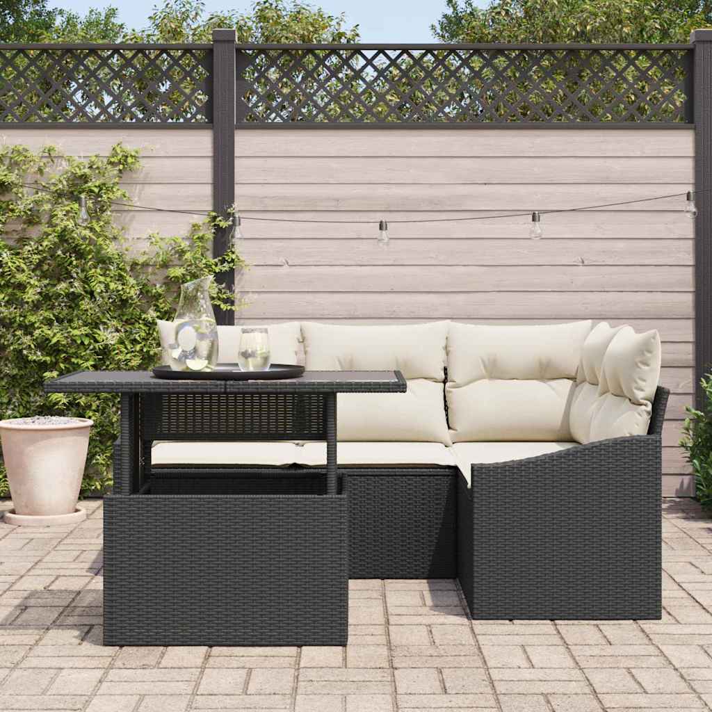 Conjunto de Sofá de Jardim 5 pcs Preto e Creme 100 x 55 x 73 cm