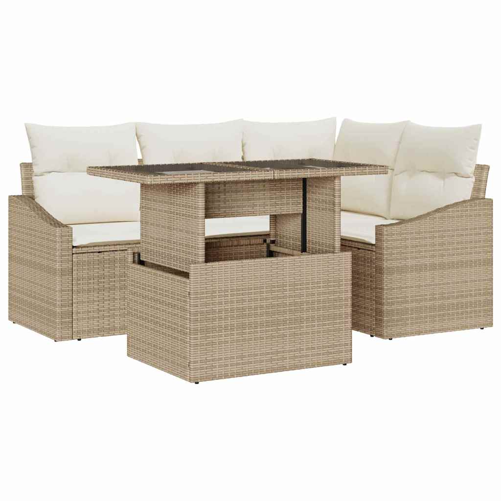 Conjunto de Sofá de Jardim 5 pcs Bege e Creme 100 x 55 x 73 cm