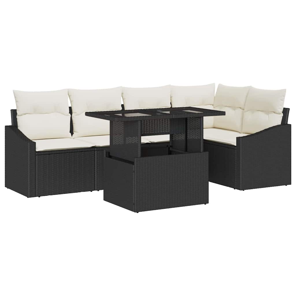 Conjunto de Sofá de Jardim 6 pcs Preto e Creme 100 x 55 x 73 cm
