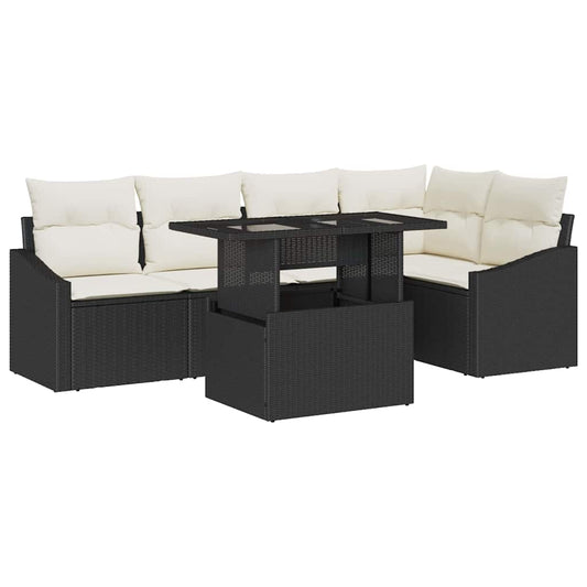 Conjunto de Sofá de Jardim 6 pcs Preto e Creme 100 x 55 x 73 cm