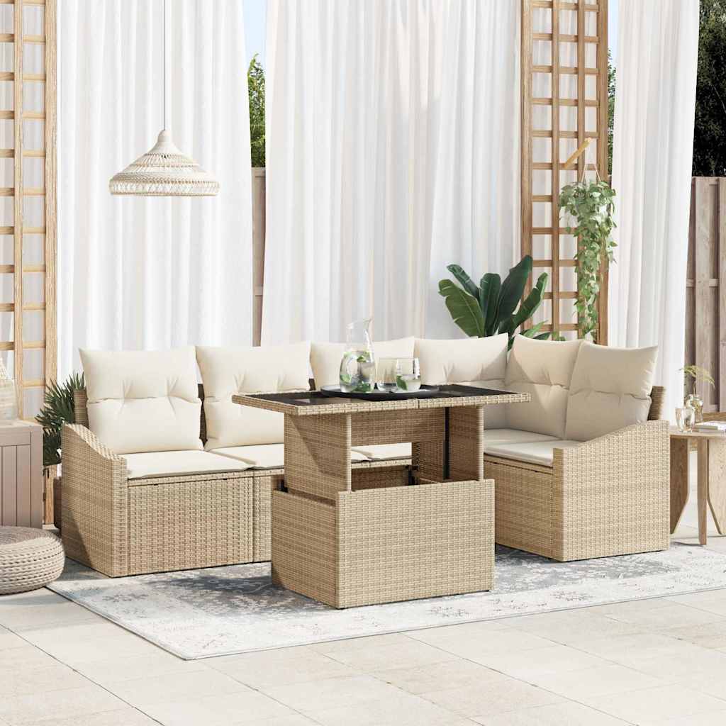Conjunto de Sofá de Jardim 6 pcs Bege e Creme 100 x 55 x 73 cm