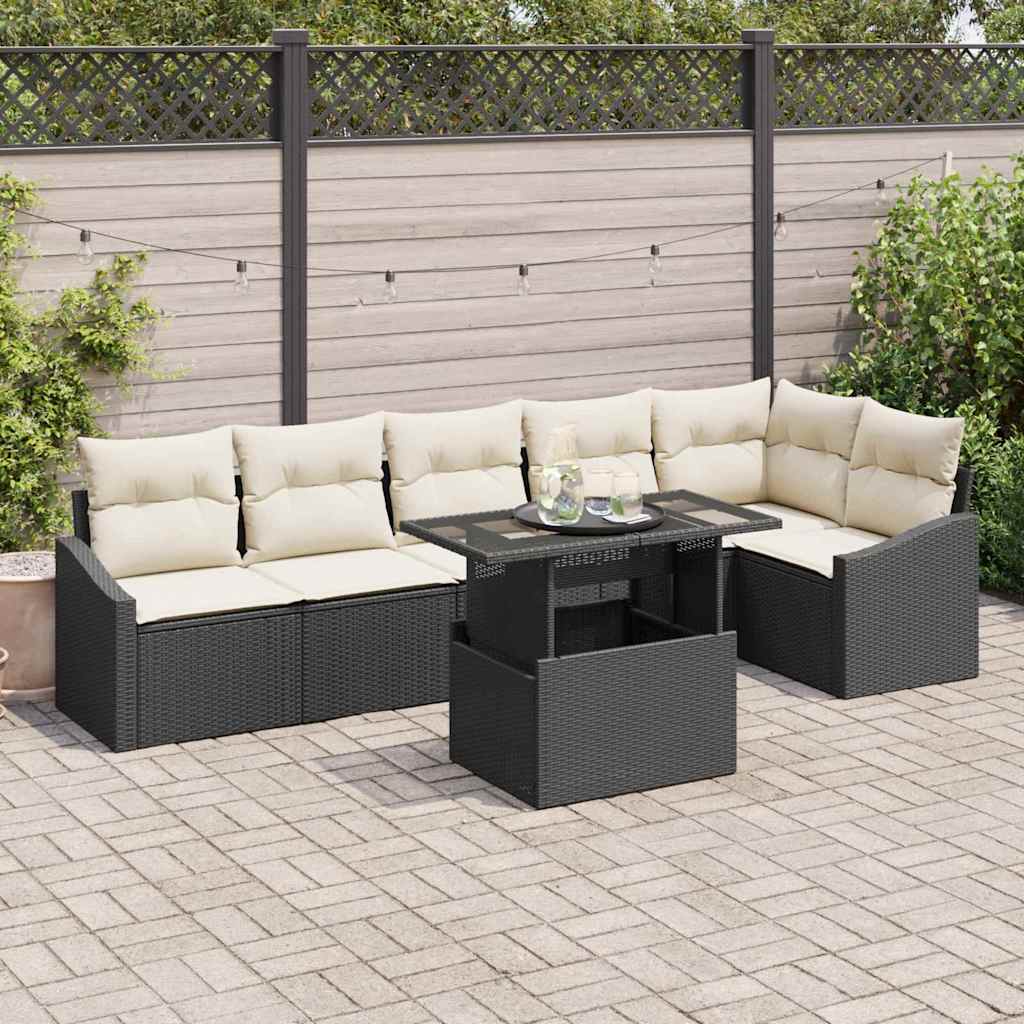 Conjunto de Sofá de Jardim 7 pcs Preto e Creme 100 x 55 x 73 cm