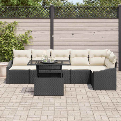 Conjunto de Sofá de Jardim 7 pcs Preto e Creme 100 x 55 x 73 cm