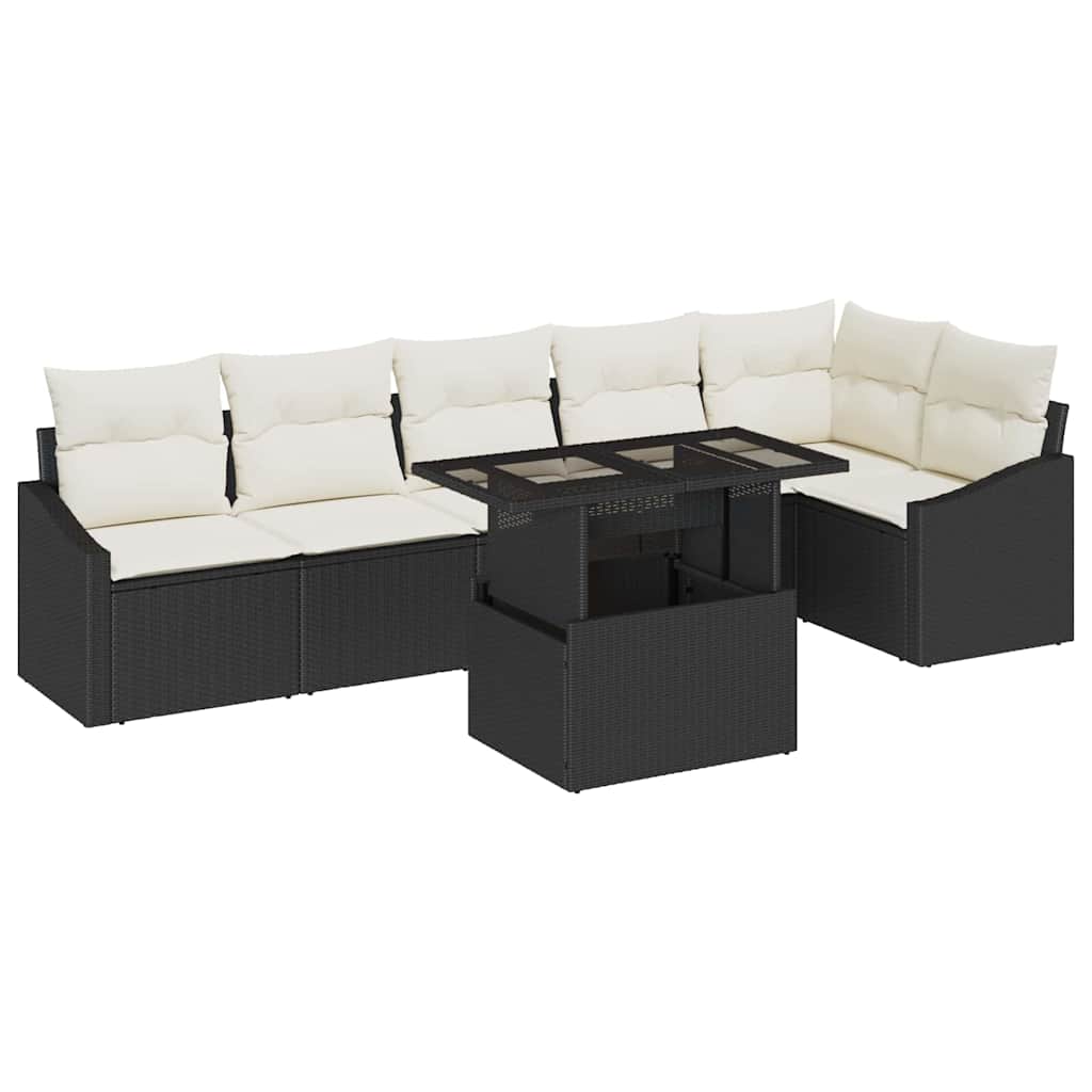 Conjunto de Sofá de Jardim 7 pcs Preto e Creme 100 x 55 x 73 cm