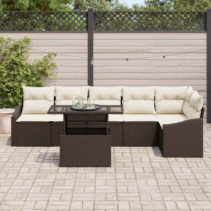 Conjunto de Sofá de Jardim com almofada 7 pcs Marrom e Creme