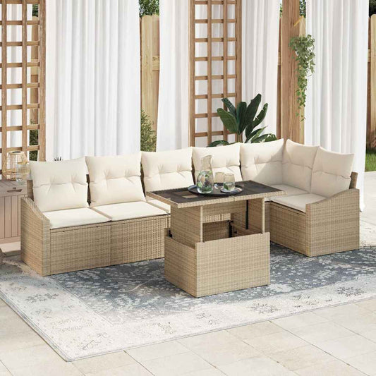 Conjunto de Sofá de Jardim 7 pcs Bege e Creme 100 x 55 x 73 cm