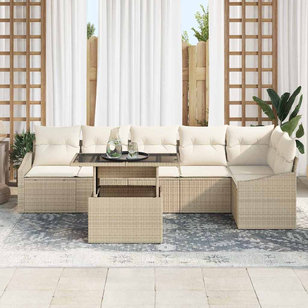 Conjunto de Sofá de Jardim 7 pcs Bege e Creme 100 x 55 x 73 cm