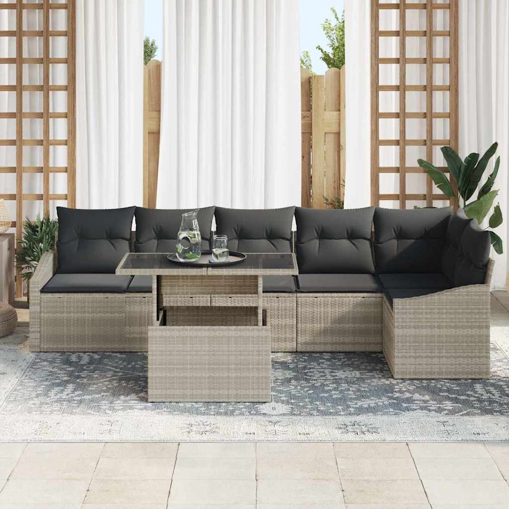 Conjunto de Sofá de Jardim 7 pcs Cinza Claro e Cinza Escuro