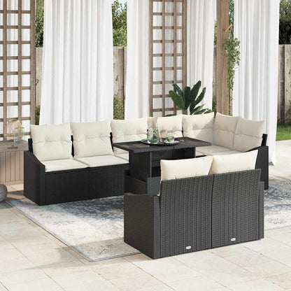 Conjunto de Sofá de Jardim 9 pcs Preto e Creme 100 x 55 x 73 cm