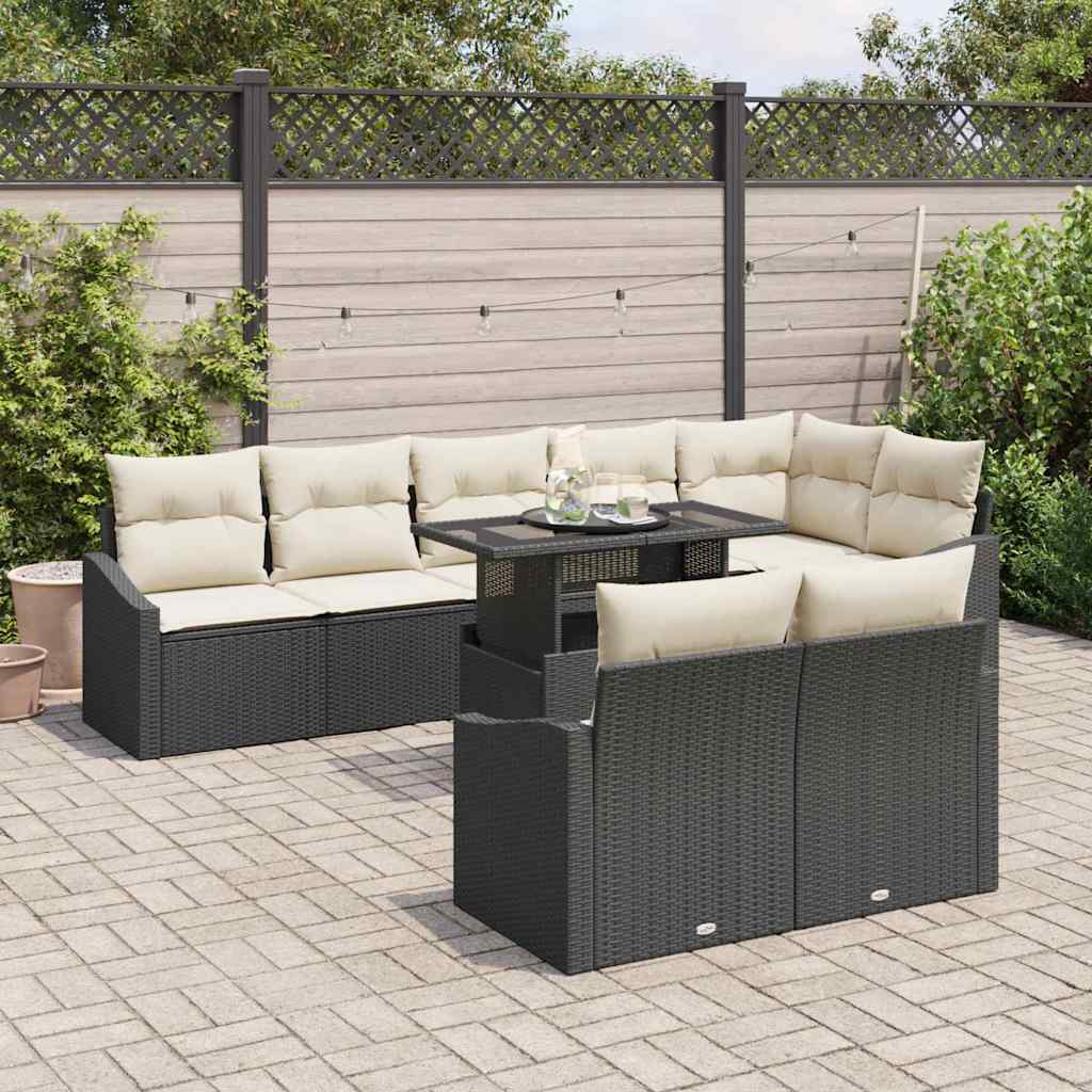 Conjunto de Sofá de Jardim 9 pcs Preto e Creme 100 x 55 x 73 cm