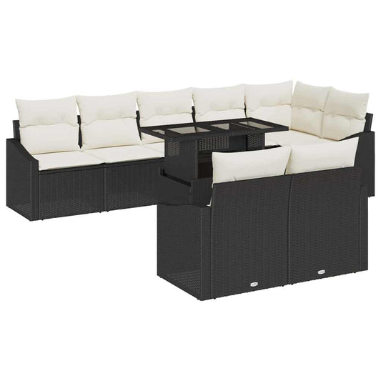 Conjunto de Sofá de Jardim 9 pcs Preto e Creme 100 x 55 x 73 cm