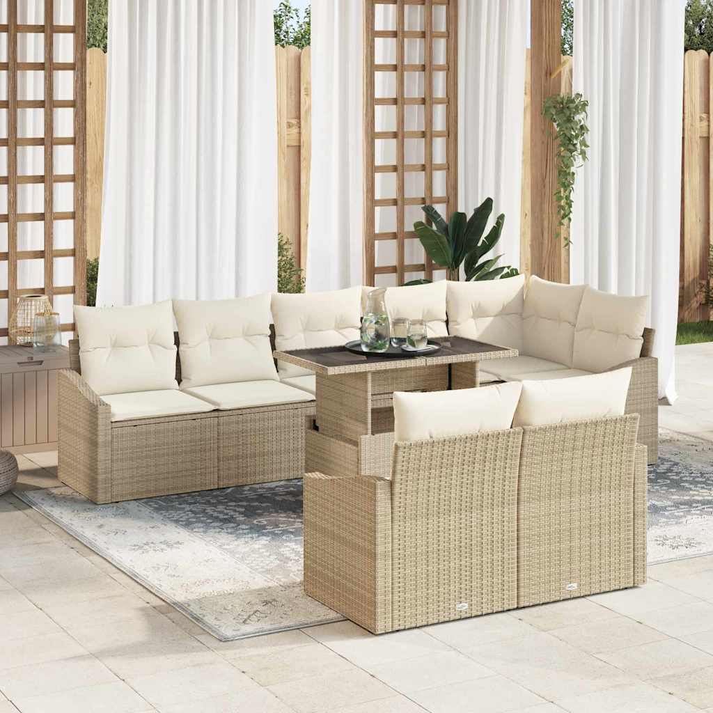 Conjunto de Sofá de Jardim 9 pcs Bege e Creme 100 x 55 x 73 cm