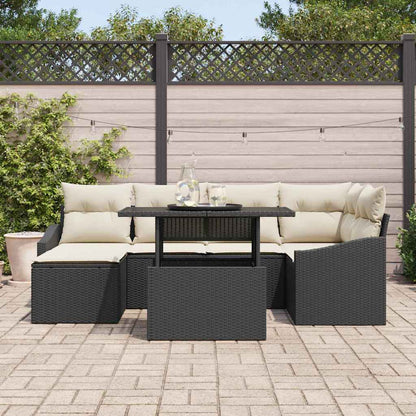 Conjunto de Sofá de Jardim com almofada 7 pcs Preto e Creme