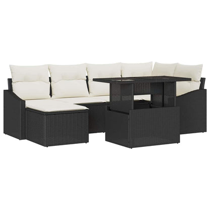 Conjunto de Sofá de Jardim com almofada 7 pcs Preto e Creme