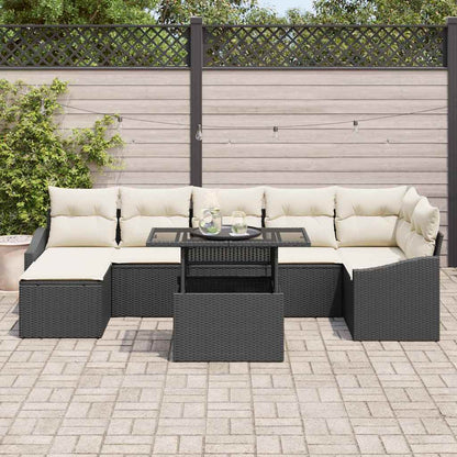Conjunto de Sofá de Jardim com almofada 8 pcs Preto e Creme