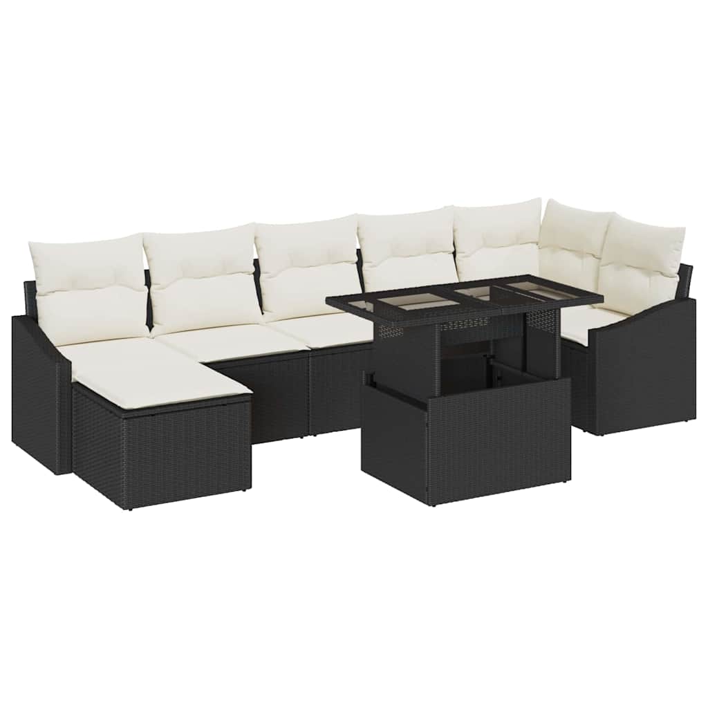 Conjunto de Sofá de Jardim com almofada 8 pcs Preto e Creme