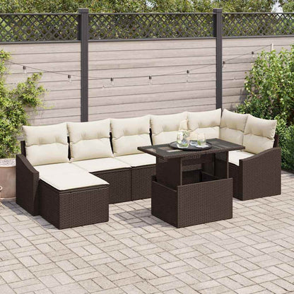 Conjunto de Sofá de Jardim com almofada 8 pcs Marrom e Creme