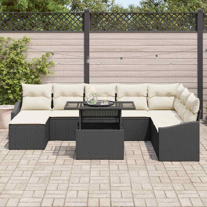 Conjunto de Sofá de Jardim com almofada 9 pcs Preto e Creme