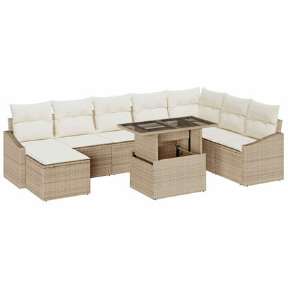 Conjunto de Sofá de Jardim com almofada 9 pcs Bege e Creme
