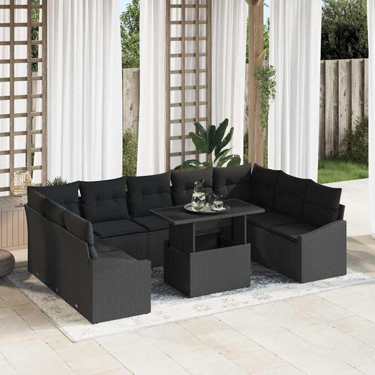 Conjunto de Sofá de Jardim 10 pcs Preto 100 x 55 x 73 cm