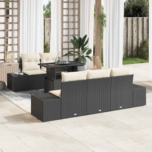 Conjunto de Sofá de Jardim 6 pcs Preto e Creme 100 x 55 x 73 cm