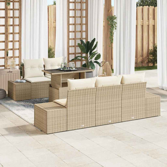 Conjunto de Sofá de Jardim 6 pcs Bege e Creme 100 x 55 x 73 cm