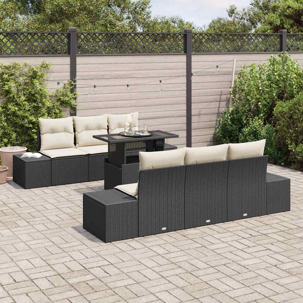 Conjunto de Sofá de Jardim 7 pcs Preto e Creme 100 x 55 x 73 cm