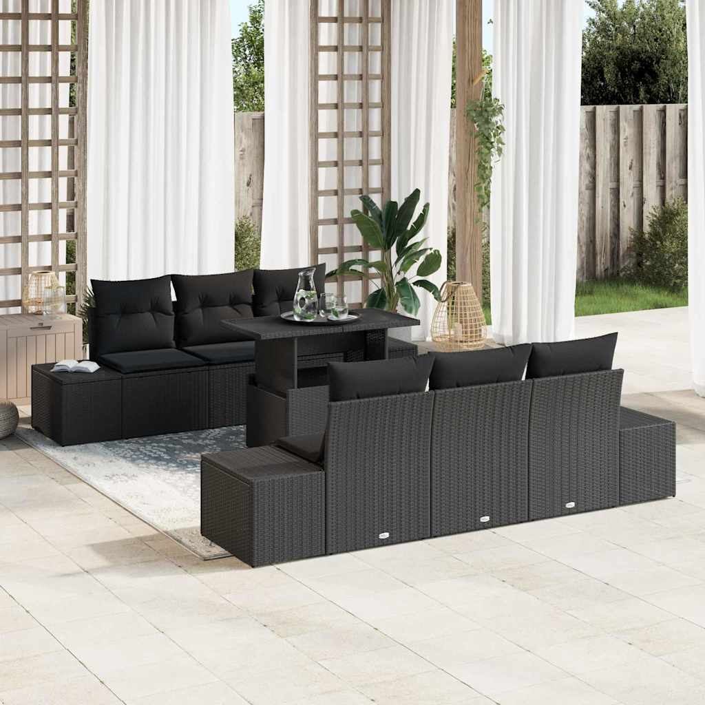 Conjunto de Sofá de Jardim 7 pcs Preto 100 x 55 x 73 cm