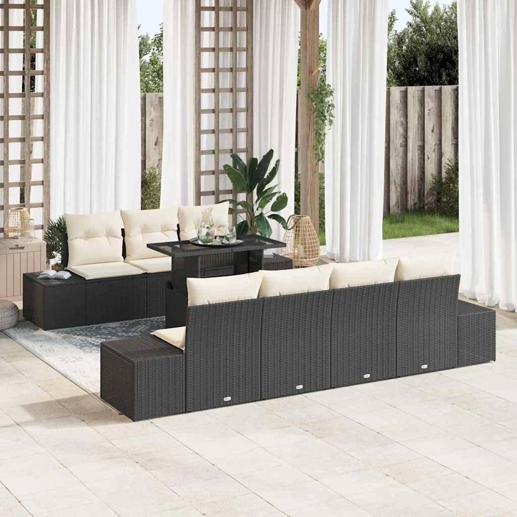 Conjunto de Sofá de Jardim 8 pcs Preto e Creme 100 x 55 x 73 cm