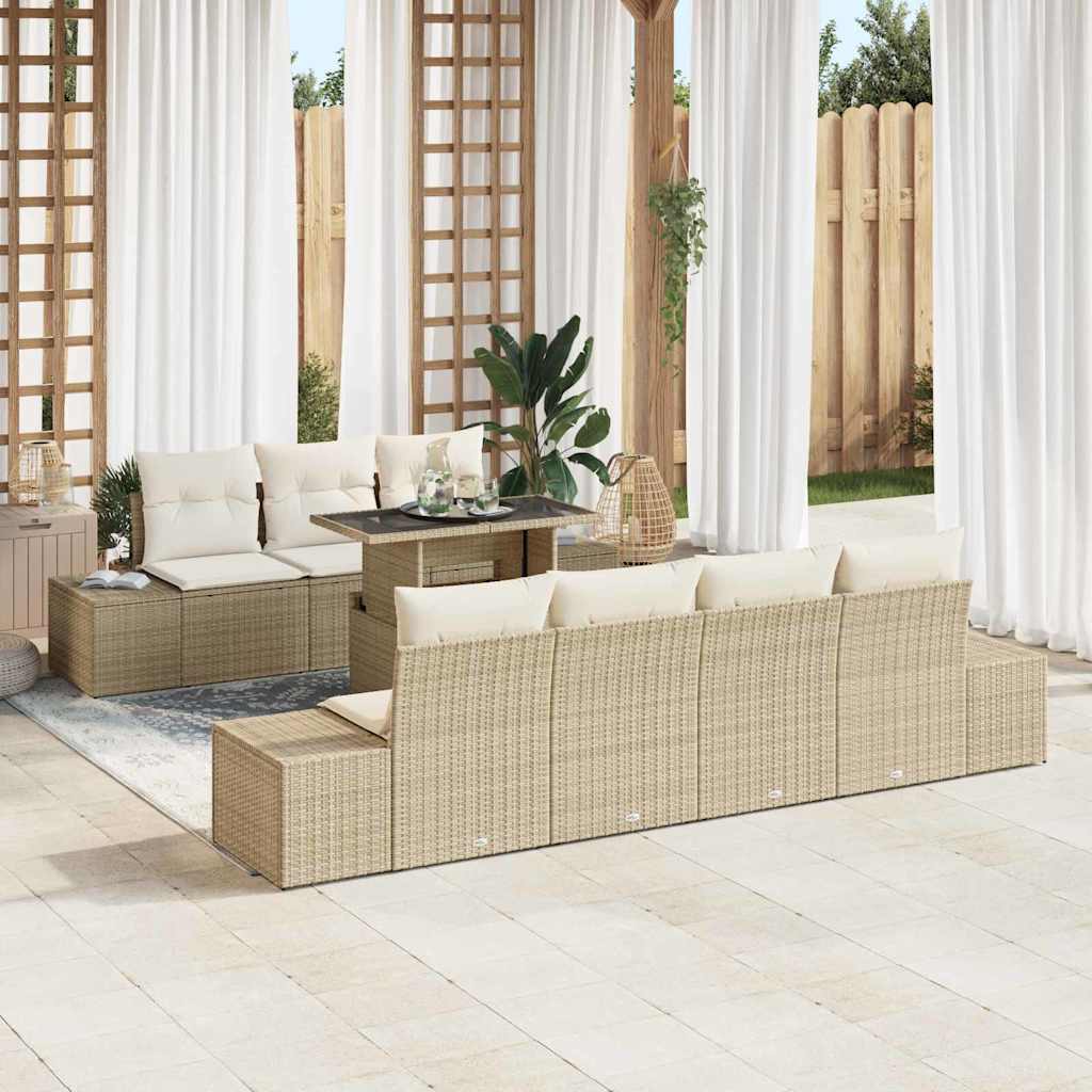 Conjunto de Sofá de Jardim 8 pcs Bege e Creme 100 x 55 x 73 cm