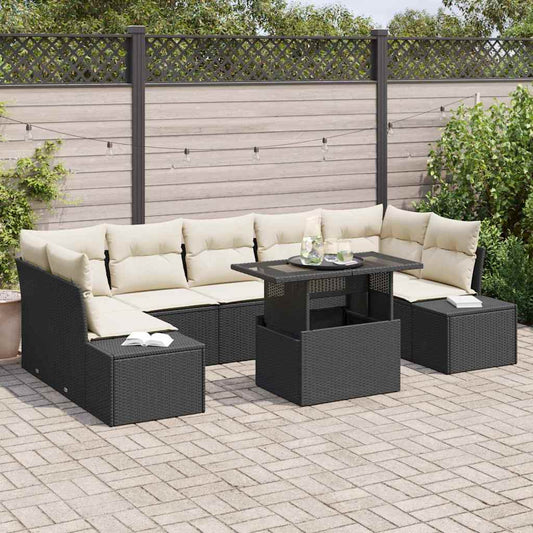 Conjunto de Sofá de Jardim 8 pcs Preto e Creme 100 x 55 x 73 cm