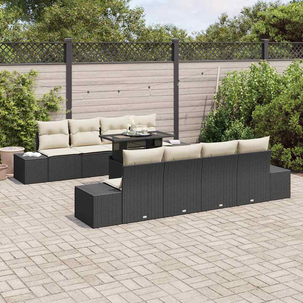 Conjunto de Sofá de Jardim 7 pcs Preto e Creme 100 x 55 x 73 cm