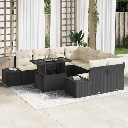 Conjunto de Sofá de Jardim 9 pcs Preto e Creme 100 x 55 x 73 cm